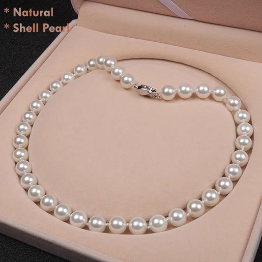 Elegant 10mm white shell pearl necklace classic jewelry for women