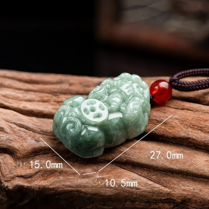 Certified Natural Jadeite Jade Pixiu Wealth Protection Necklace