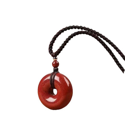 High-Content Red Cinnabar Donut Pendant Necklace – Shimmering Round Amulet Jewelry