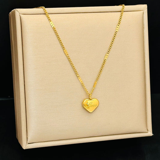 Titanium Heart Necklace – Gold Color “Love” Pendant | Waterproof Jewelry