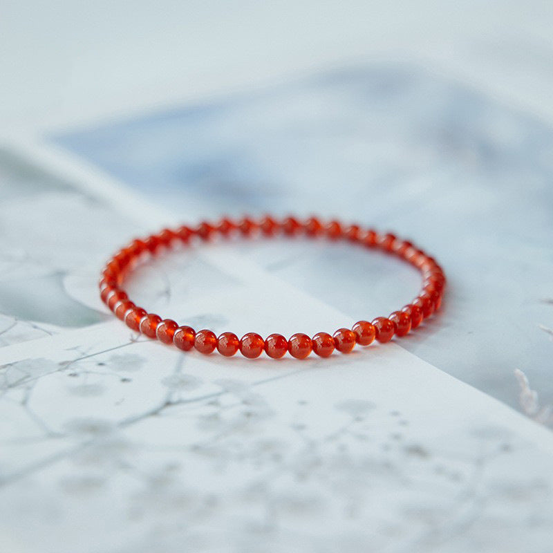 Ice-Transparent Carnelian Bracelet – 4mm Natural Red Agate Beads