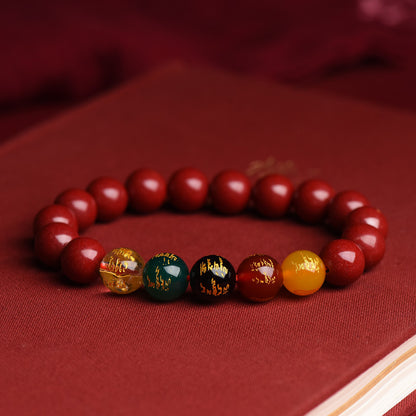 90% High Content 5 Wealth Amulet Talisman Red Cinnabar Bracelet