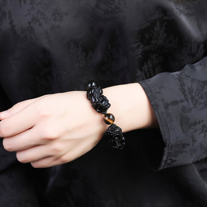 natural black obsidian beaded bracelet for men