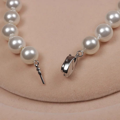 Elegant 10mm Shell Pearl Beads Necklace – Classic White Statement Jewelry for Women
