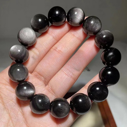 Natural Double Eye Obsidian Bracelet – Gold & Silver Black Obsidian