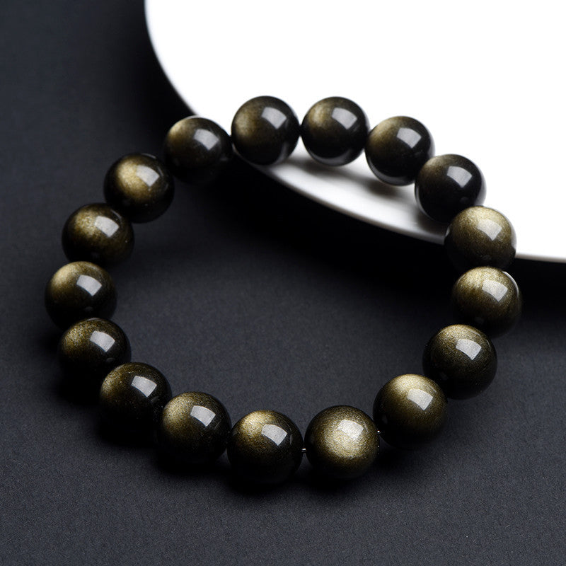 Natural Double Eye Obsidian Bracelet – Gold & Silver Black Obsidian