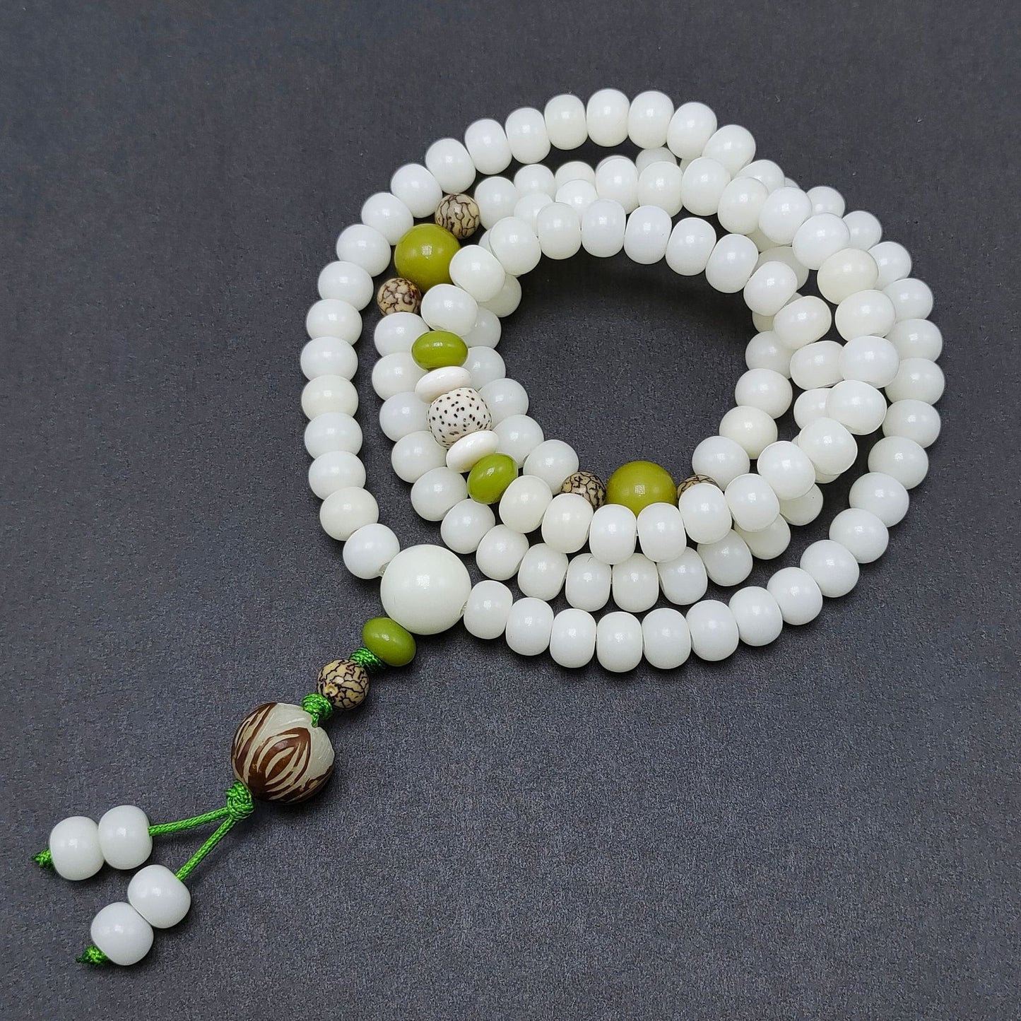 Natural White Bodhi Seed Mala Bracelet - 108 Beads of Wisdom & Luck