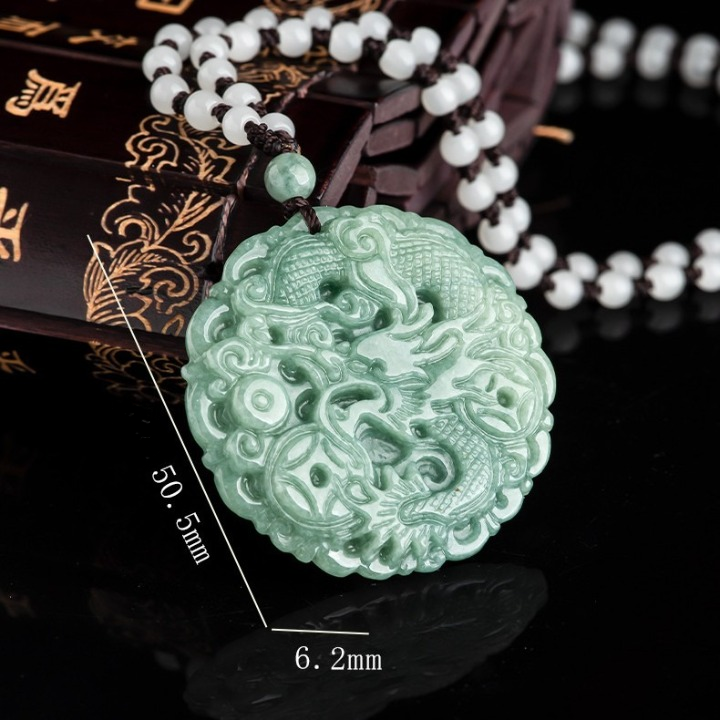 Close-up of Hand-Carved Natural Jadeite Dragon Pendant