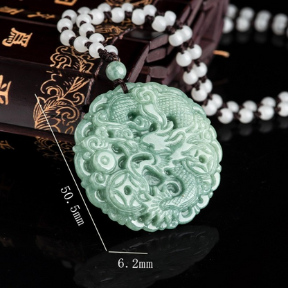Close-up of Hand-Carved Natural Jadeite Dragon Pendant
