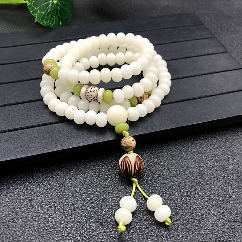 Natural White Bodhi Seed Mala Bracelet - 108 Beads of Wisdom & Luck