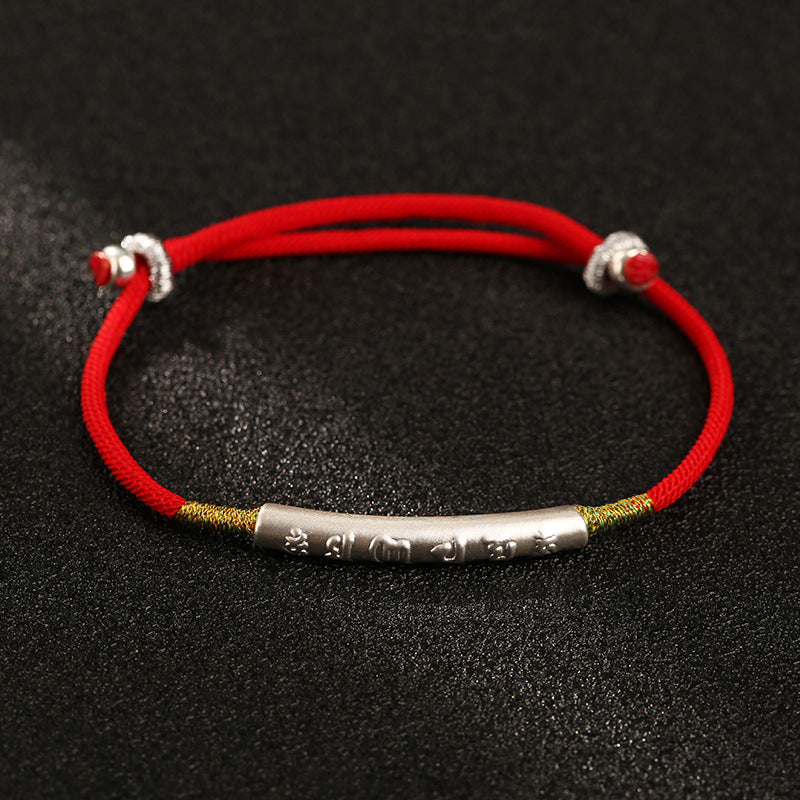 Handmade 99 Silver Mantra Tibetan Buddhist Red String Bracelet - Protection & Good Luck