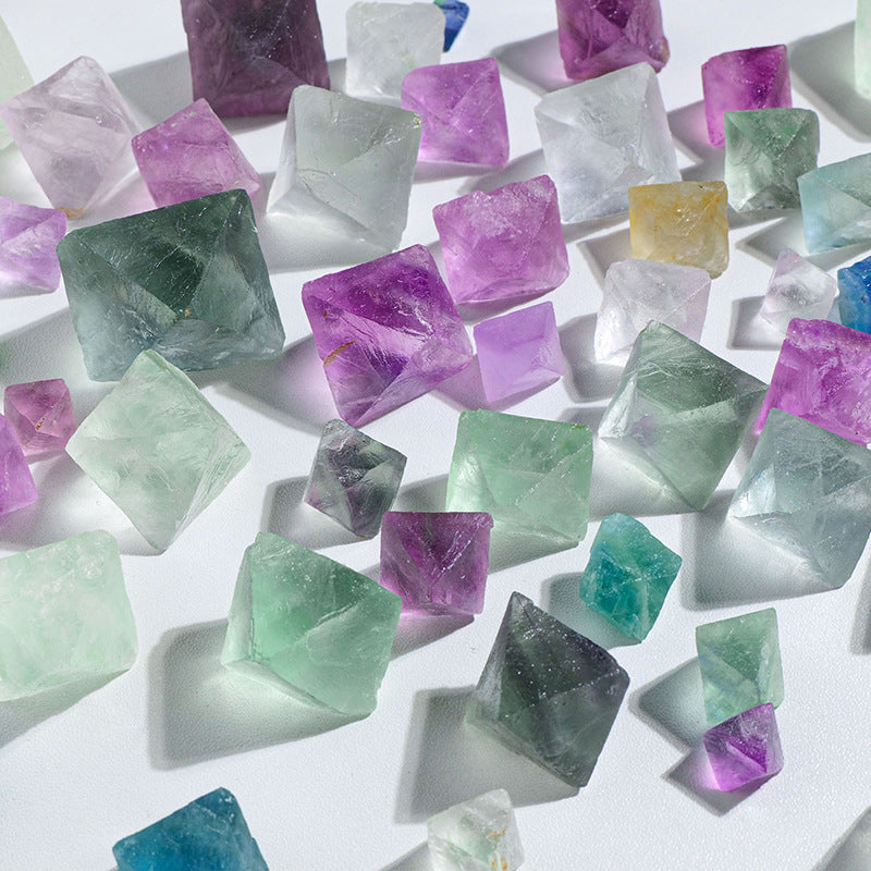 Natural Rainbow Fluorite Octahedron Crystals – Raw Healing Stones for Energy Cleansing & Décor