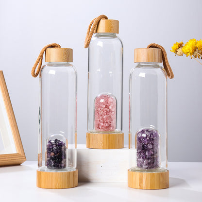 Crystal Infusion Removable Base Energy Health Bottle High Borosilicate Glass With Bamboo Lid