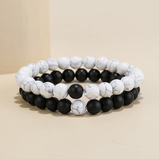 Black and White Energy Bracelet Set - Monochrome Harmony