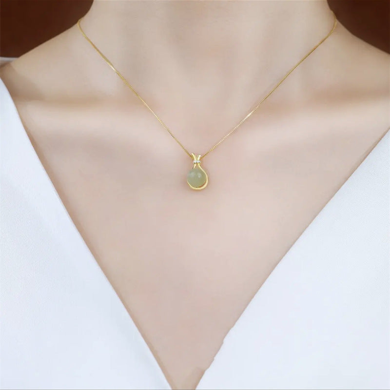 925 Silver Lucky Bag Hetian Nephrite Jade Necklace