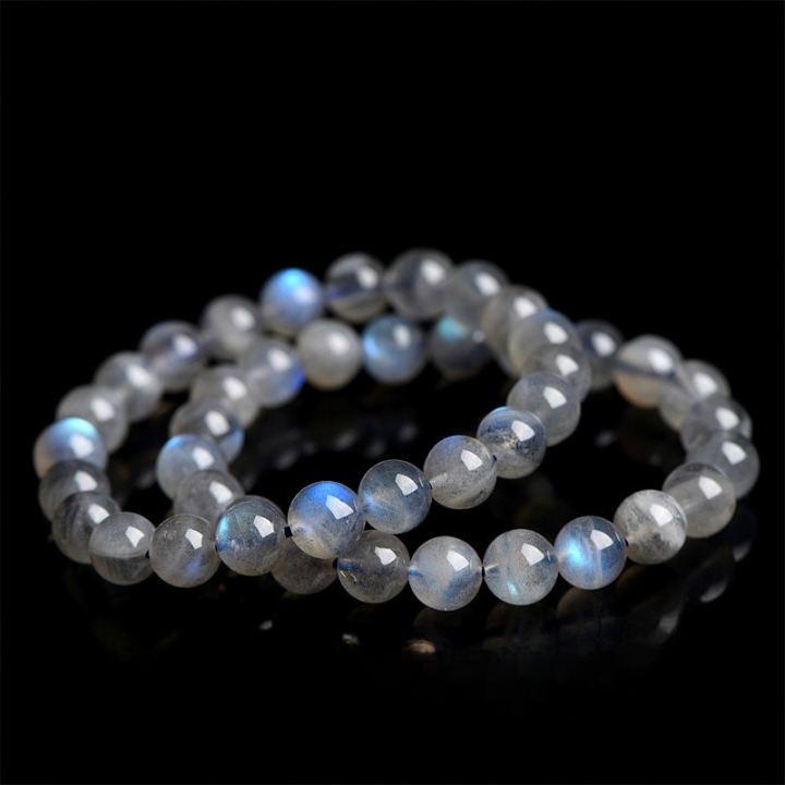 Natural Blue Flash Grey Moonstone Bracelet – Labradorite Effect Glow Jewelry