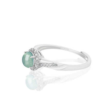Certified Grade A Blue Water Jadeite Ring in 925 Sterling Silver