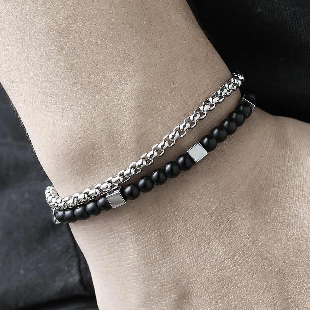 hematite men’s bracelet – metallic natural stone beads