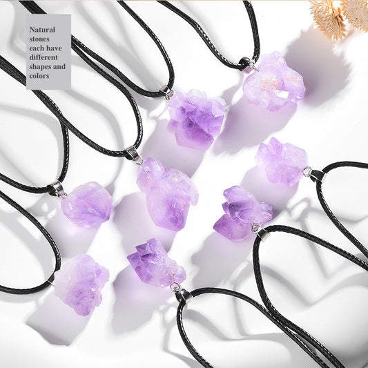 Dreamy Natural Amethyst Raw Stone Pendant Necklace - Healing Crystal Jewelry