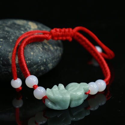 Handmade Natural Green Jade Red String Bracelet - Abundance & Good Luck