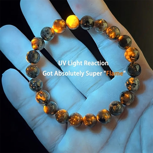 Natural Flame Stone Bracelet – UV Reactive Super Flame Pattern Crystal for Energy