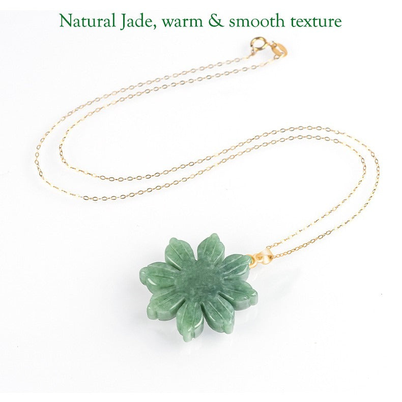 Certified Grade A Sunflower Jadeite Jade Pendant Necklace – Natural Jade with 925 Silver Chain
