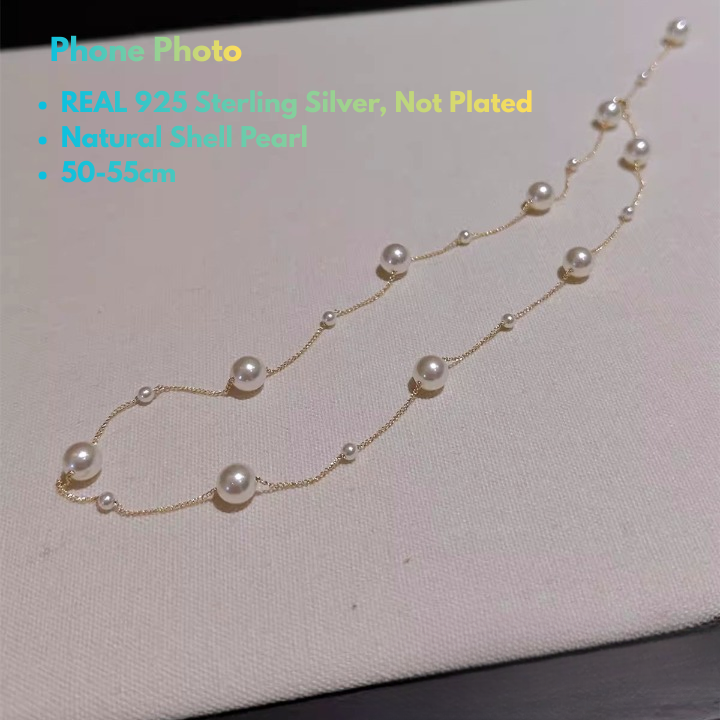Women’s silver pearl necklace – long layered style