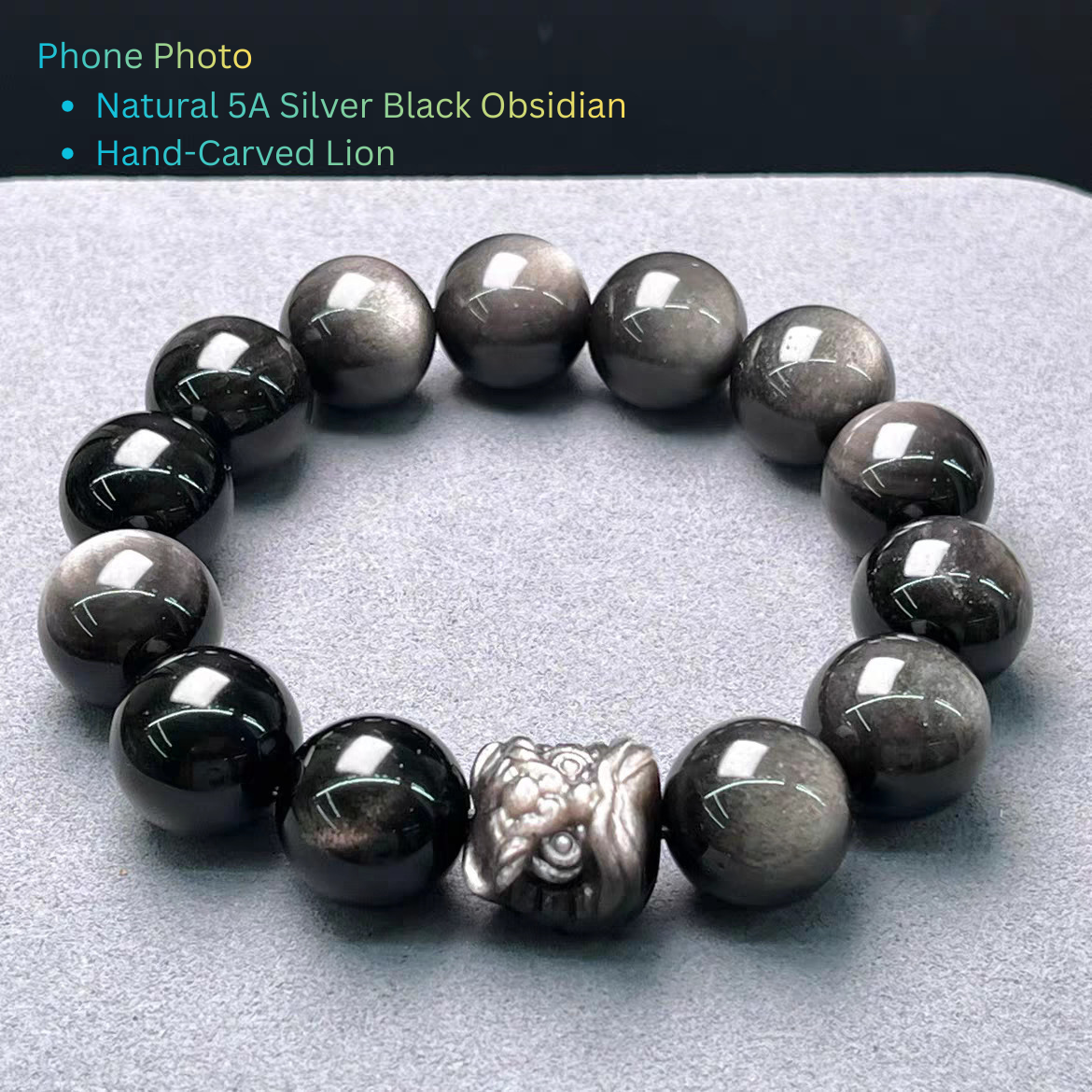 10mm silver sheen obsidian men’s bracelet