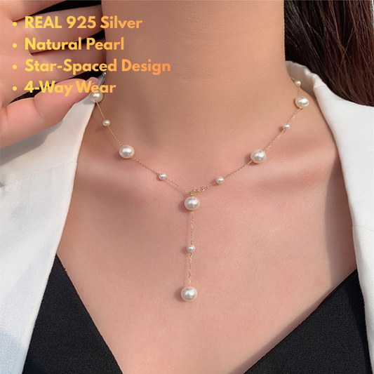 925 sterling silver pearl necklace for women – long shell pearl chain 55cm