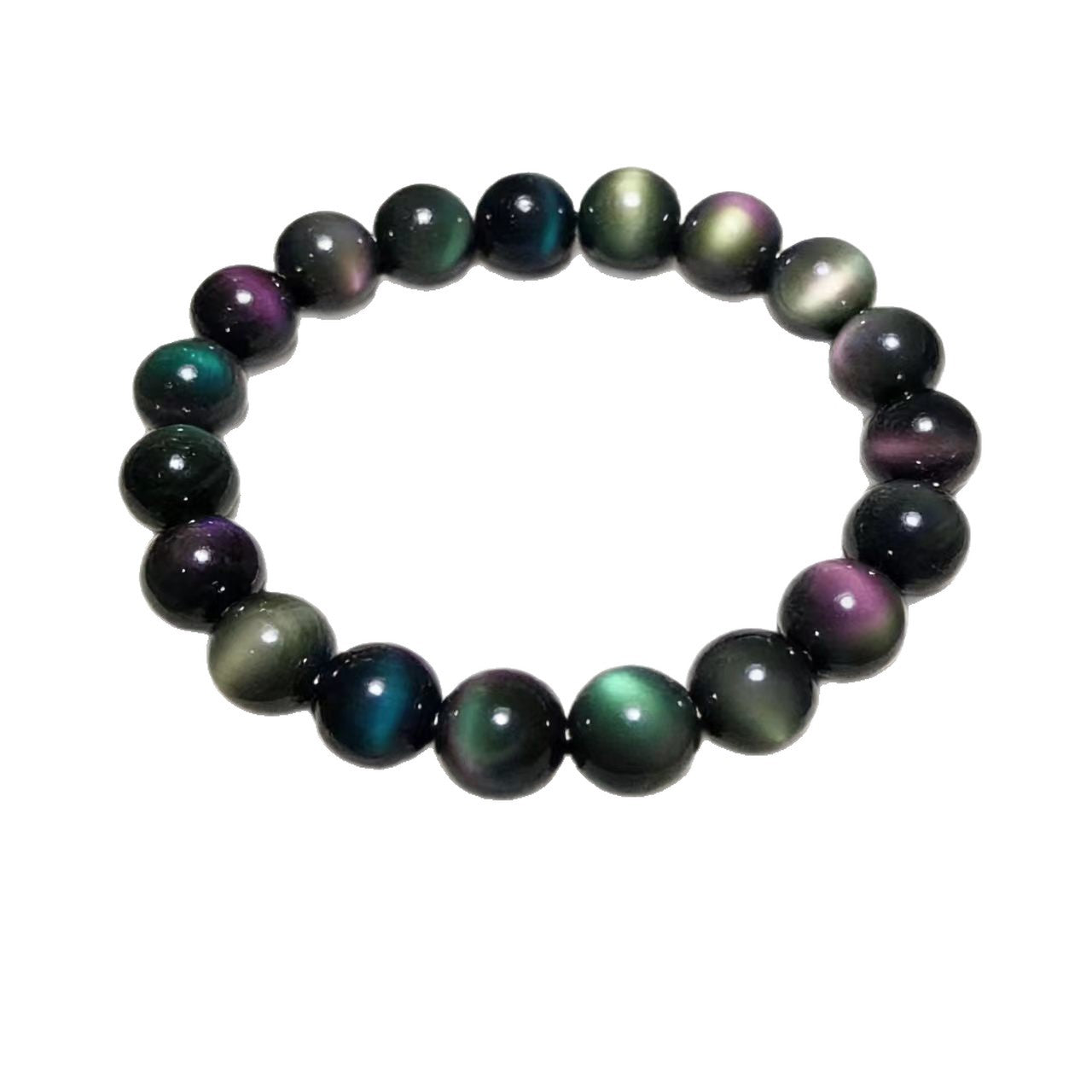 Full circle Rainbow Eye Black Obsidian Bracelet with 10mm natural obsidian beads