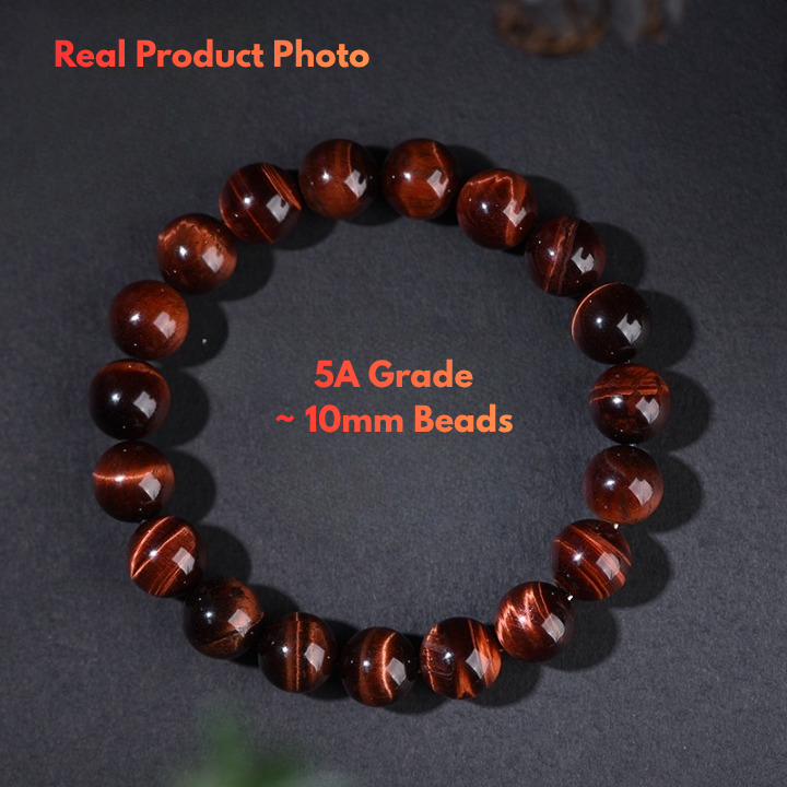 Red Tiger Eye Bracelet with Natural Chatoyancy Close Up 10mm beads