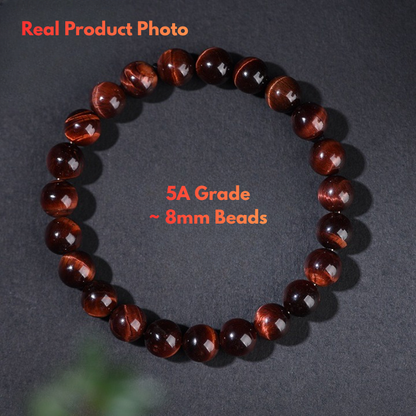 Red Tiger Eye Bracelet with Natural Chatoyancy Close Up 8mm beads