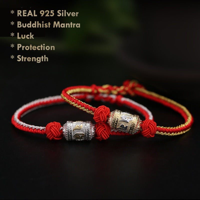 Tibetan 925 silver Buddhist mantra bracelet for protection and luck