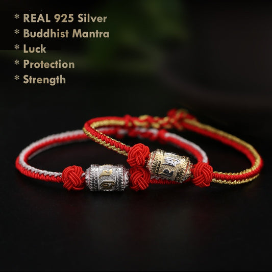 Tibetan 925 silver Buddhist mantra bracelet for protection and luck
