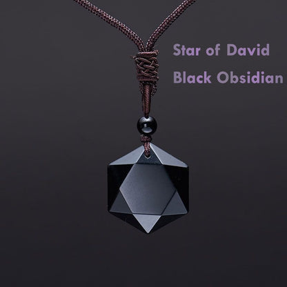 Star of David Black Obsidian Necklace – Six-Pointed Feng Shui Protection Pendant