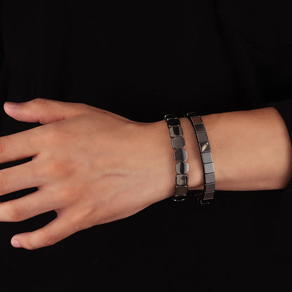 Natural hematite gemstone beads with metallic finish men’s bracelet