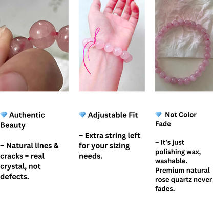 Premium Madagascar Rose Quartz Bracelet – Love, Healing & Harmony Crystal Jewelry
