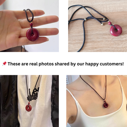 High-Content Red Cinnabar Donut Pendant Necklace – Shimmering Round Amulet Jewelry