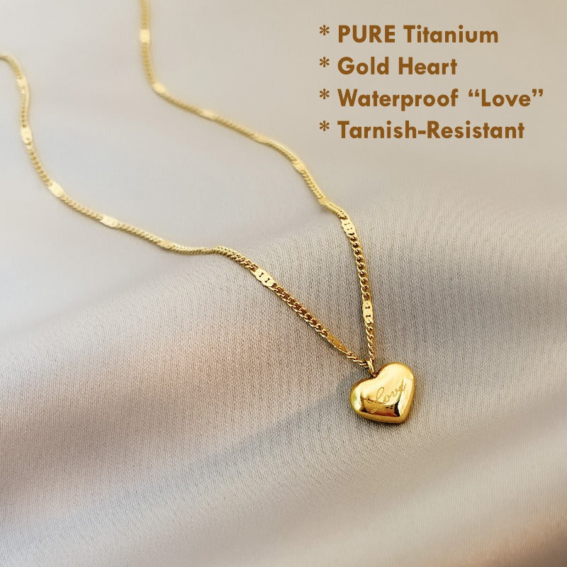 titanium gold heart necklace waterproof love pendant women jewelry