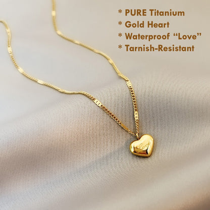 titanium gold heart necklace waterproof love pendant women jewelry