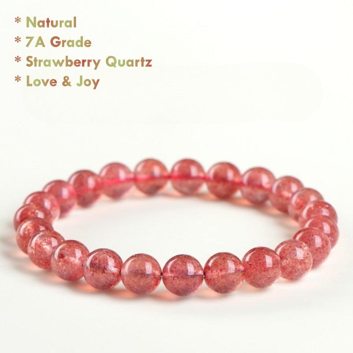 Natural 7A Grade Strawberry Quartz Bracelet – Pink Healing Gemstone Jewelry