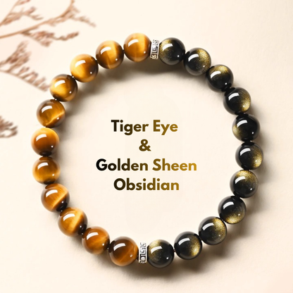 Tiger Eye & Golden Sheen Black Obsidian Bracelet for Men