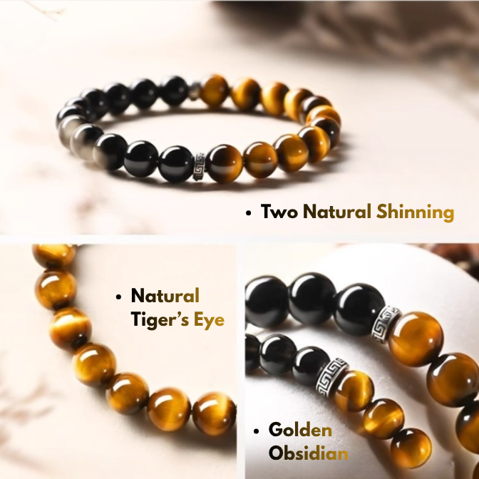 8mm Tiger Eye and Golden Sheen Black Obsidian Beads