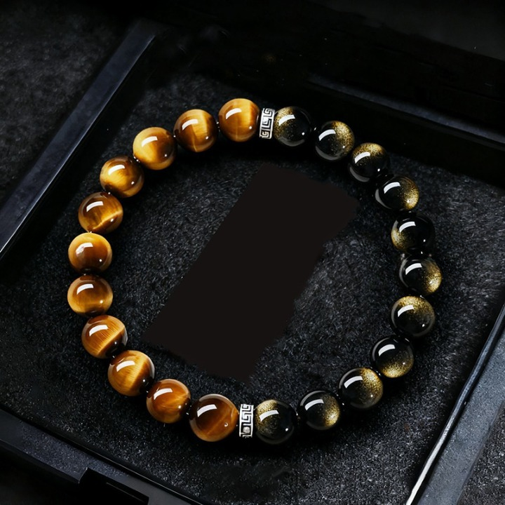 Handmade Tiger Eye & Golden Sheen Black Obsidian Bracelet