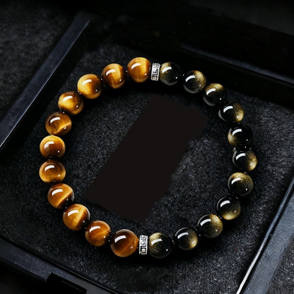 Handmade Tiger Eye & Golden Sheen Black Obsidian Bracelet
