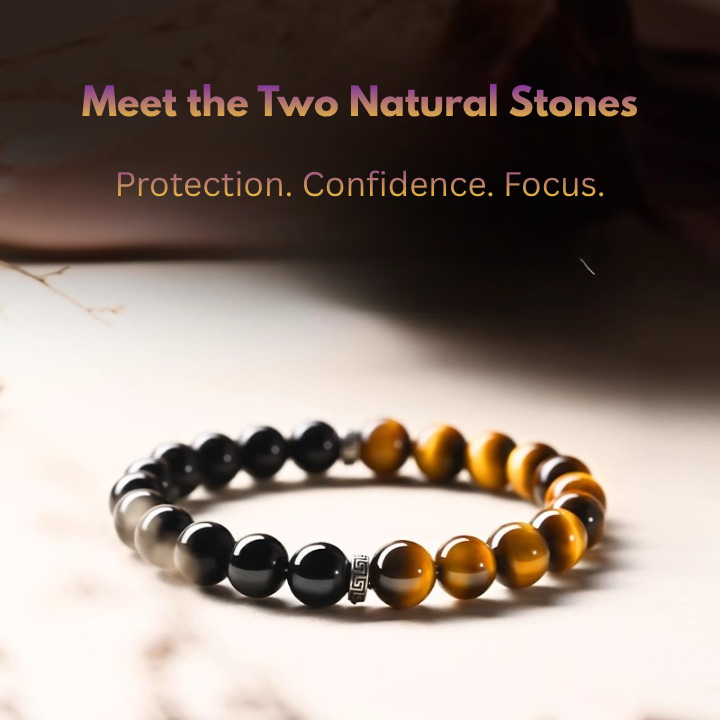 Natural Tiger Eye and Golden Sheen Black Obsidian Bracelet