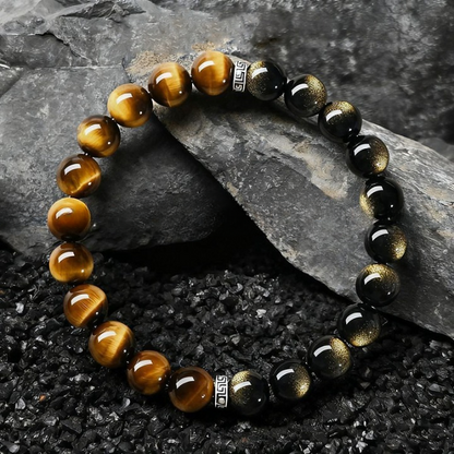 Natural Golden Sheen Black Obsidian Bracelet Close Up