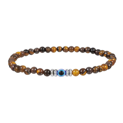 Natural Tiger Eye Evil Eye bracelet for men with stretch elastic cord