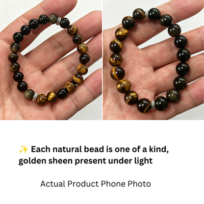 8mm Natural Gemstone Bracelet with Stretch Cord close up look beads natural texture