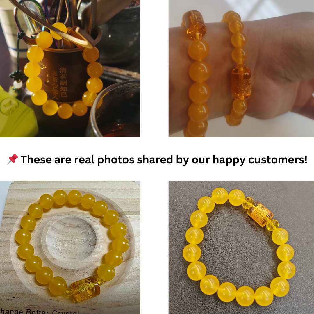 Natural Yellow Chalcedony Feng Shui Bracelet – Three Wealth Gods, Prosperity & Protection